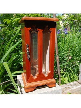 Vtg London Leather Wood Tall Necklace Jewelry Box case organizer Cottagecore